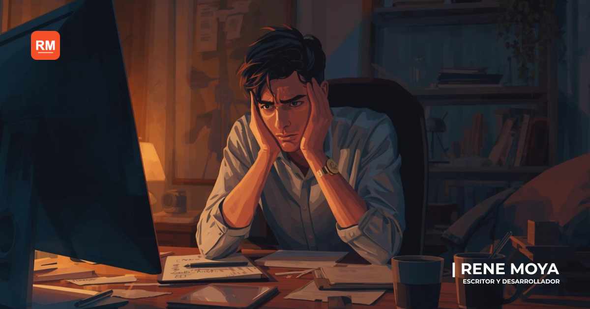 Hombre sobrepensando frente a su computador